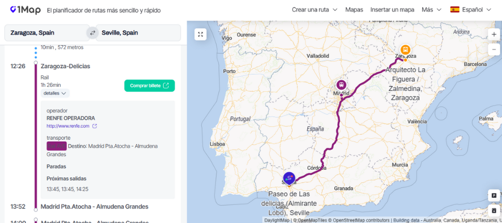 Zaragoza Sevilla Ruta 1Mapa