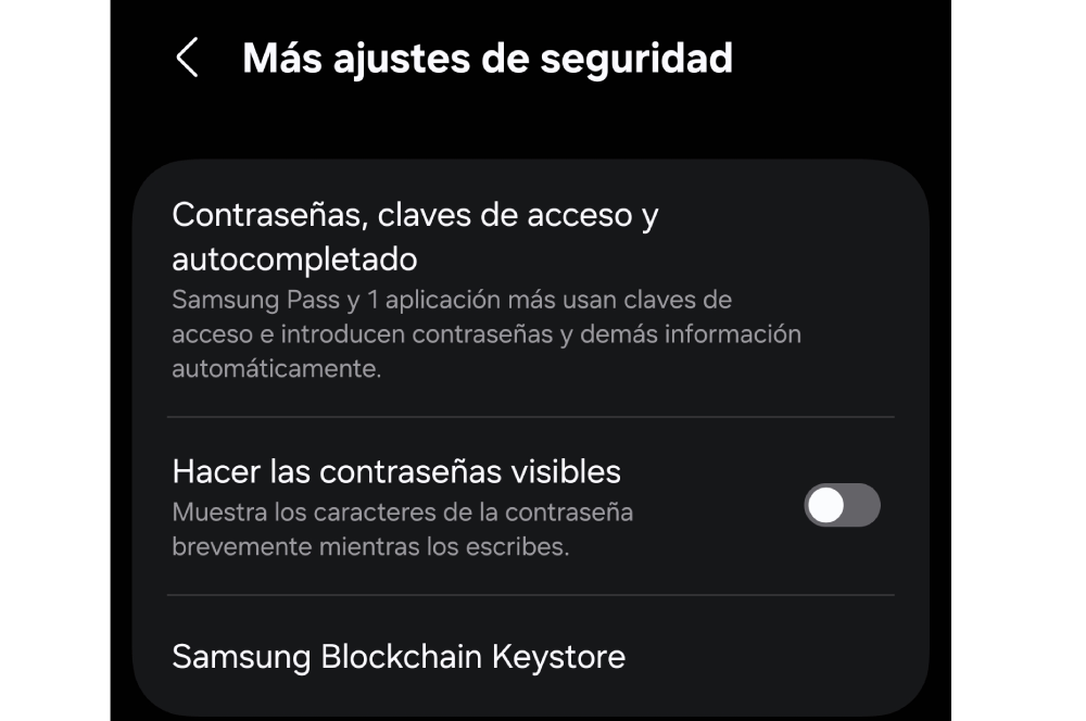 El menú de configuración de Android muestra más sección de configuración de seguridad