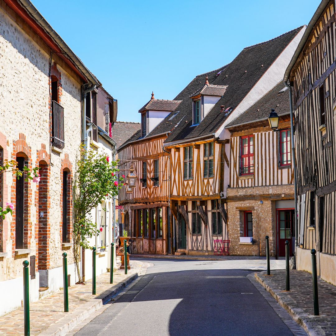 Casas medievales con entramado de madera en Provins, Francia