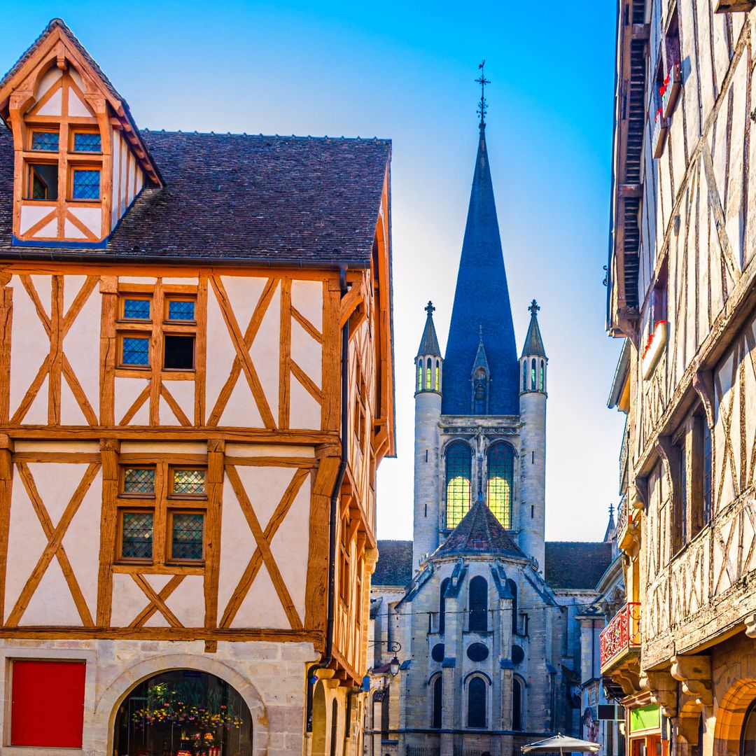Casas medievales y catedral de Dijon, Francia