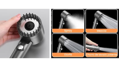 Este cabezal de ducha con filtro incluye un cepillo de masaje.