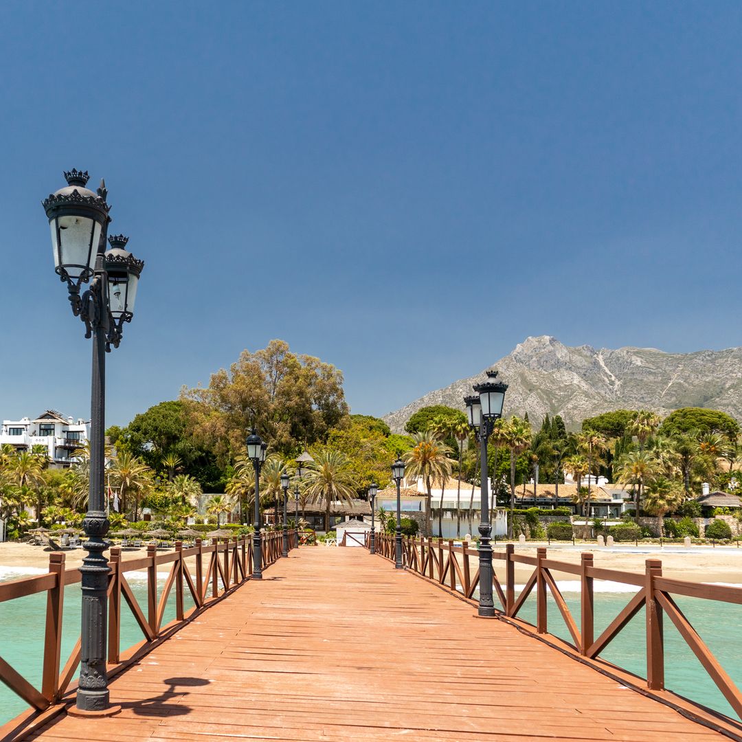 Paseo marítimo de Marbella y la montaña de La Concha al fondo