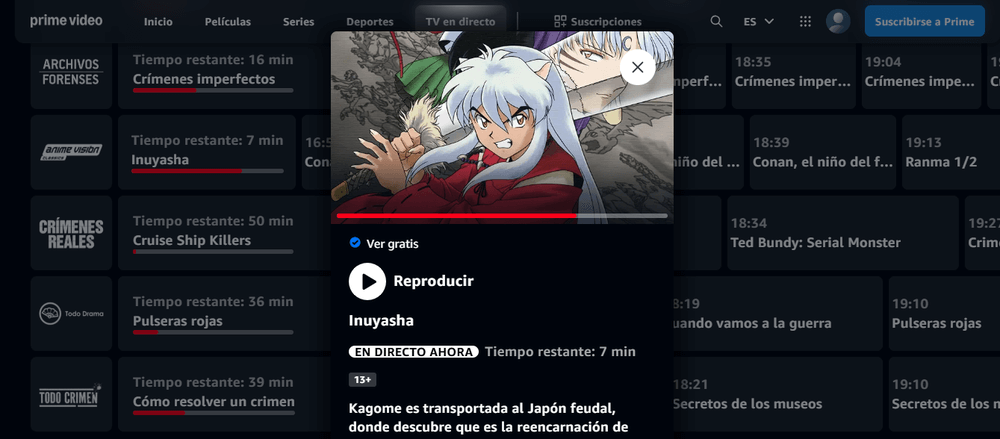 Canal clásico de anime en Prime Video