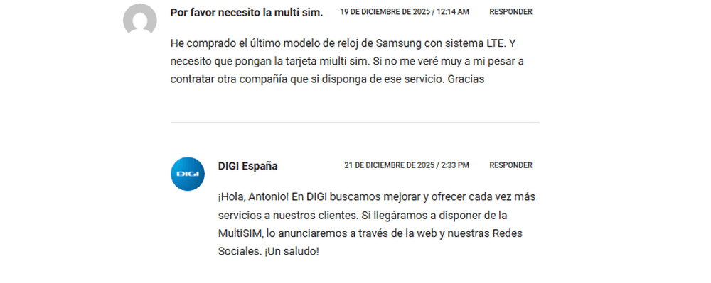 Digi responde a las solicitudes MultiSIM