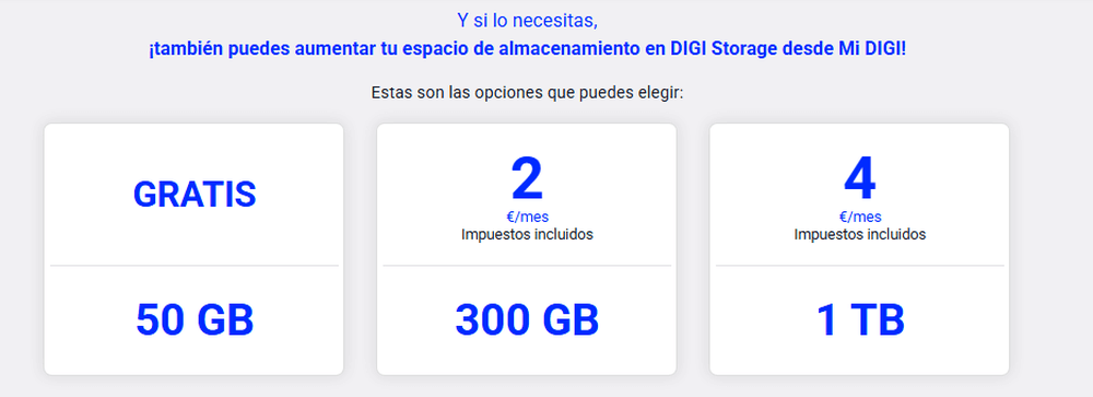 Diferentes precios para Digi Storage