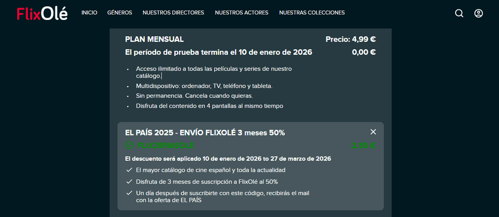 Detalles de la oferta de FlixOlé para diciembre de 2025