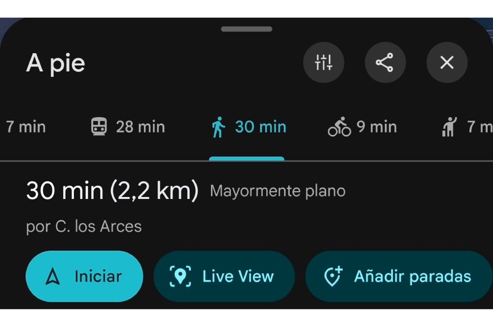 Captura de pantalla de la vista en vivo de Google Maps en la pantalla de Android