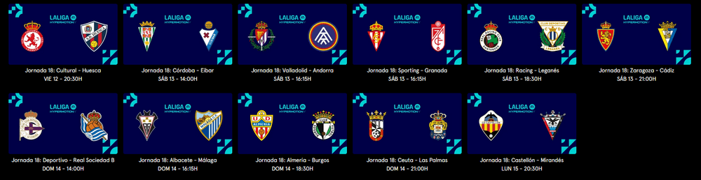 Calendario semanal Hypermotion de La Liga
