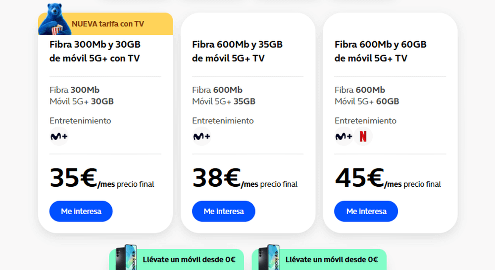 Nuevas tarifas de fibra, móvil y Movistar Plus+ en O2