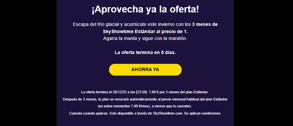Condiciones de cotización de SkyShowtime de diciembre de 2025
