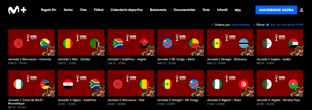 Partidos de la Copa Africana de Naciones en Movistar Plus+