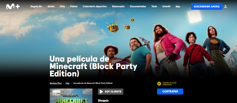 Películas de Minecraft en la interfaz de Movistar Plus+ (Block Party Edition)