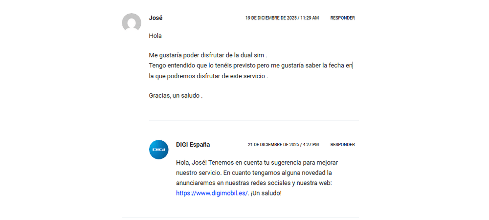 Los usuarios de Digi piden MultiSIM