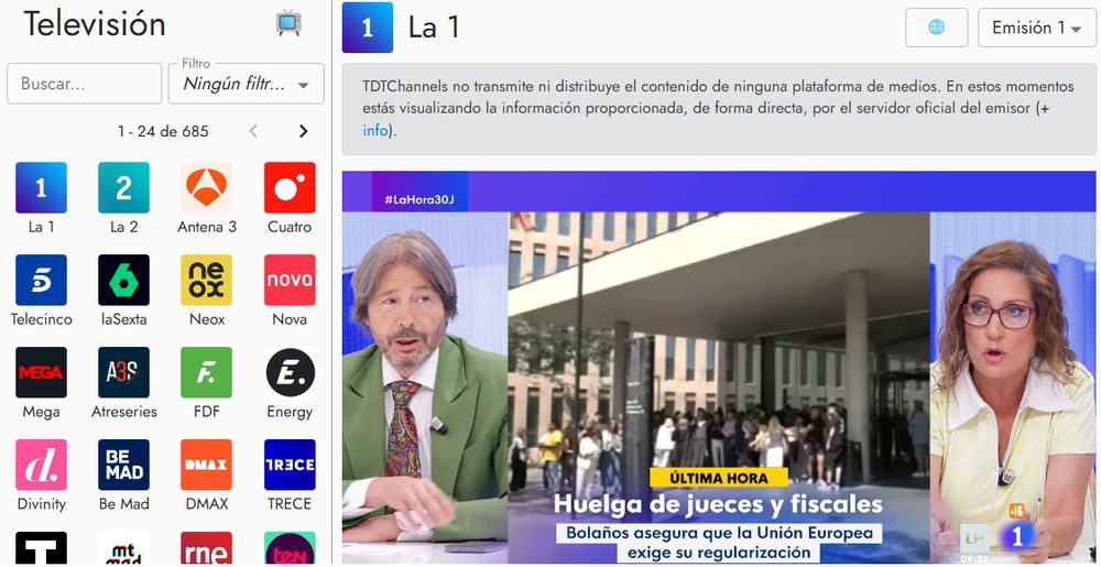 Canal La 1 está viendo en Canales TDT