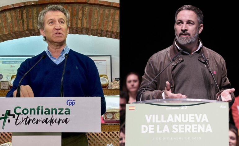Vox aprieta al PP de Guardiola en Extremadura con dardos cruzados entre Feijóo y Abascal