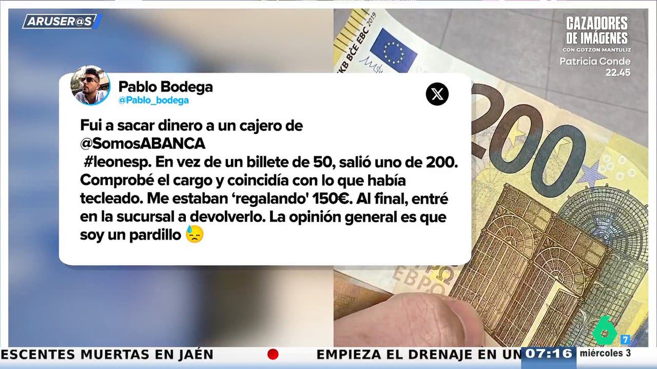 Un cajero le da 200 euros al sacar 50 y las redes le llaman «pardillo» por devolverlos