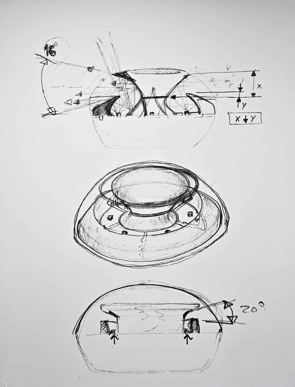Primeros bocetos del invento hechos a mano.