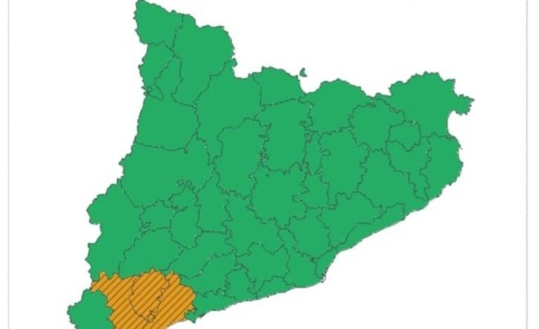 Prealerta por lluvias en Baix Camp, Baix Ebre, Priorat y Ribera d’Ebre (Tarragona) este lunes