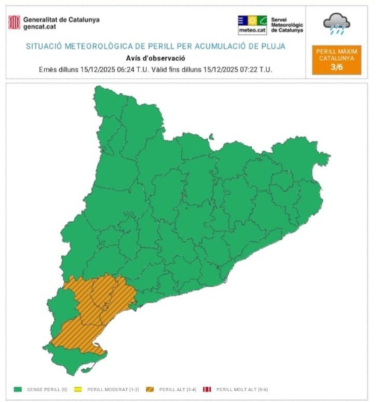 Prealerta por lluvias en Baix Camp, Baix Ebre, Priorat y Ribera d’Ebre (Tarragona) este lunes