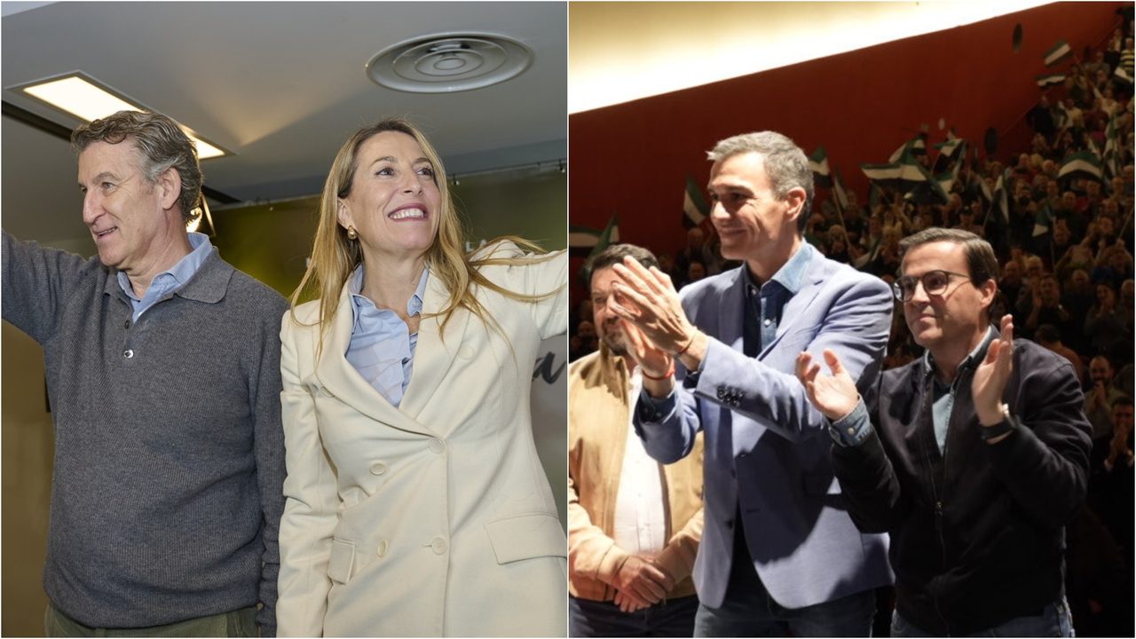 Sánchez y Feijóo arropan a Gallardo y Guardiola en el arranque de campaña en Extremadura