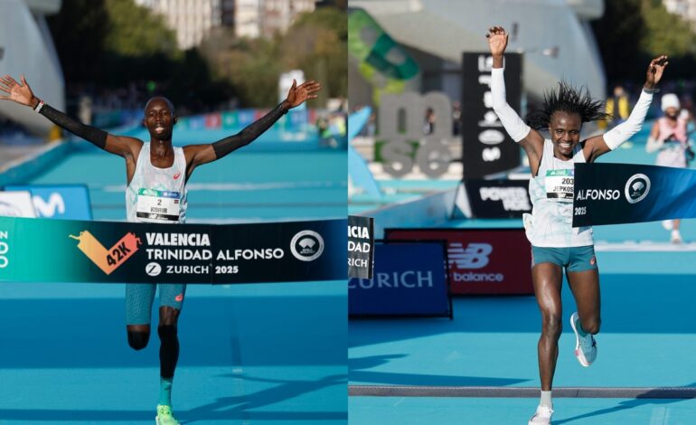 Los keniatas John Korir y Joyciline Jepkosgei reinan en el maratón de Valencia