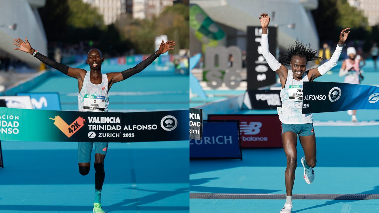Los keniatas John Korir y Joyciline Jepkosgei reinan en el maratón de Valencia