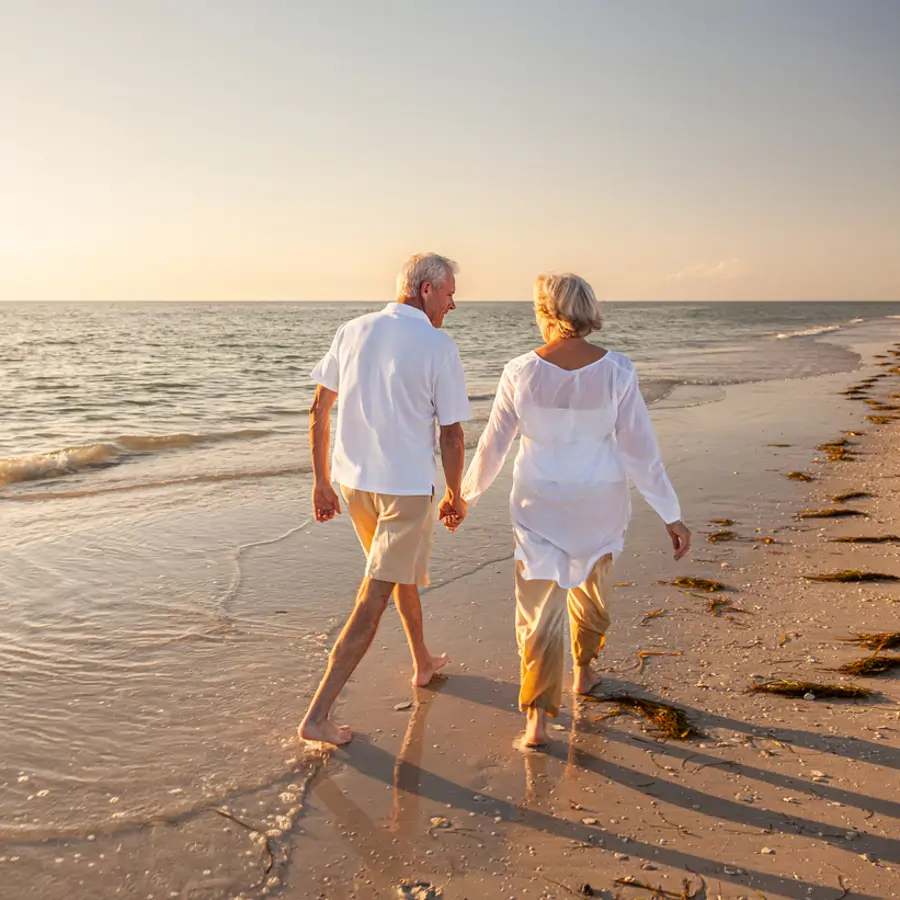 Feliz pareja de ancianos en la playa