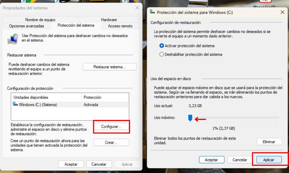 Reducir el sistema de protección del espacio.
