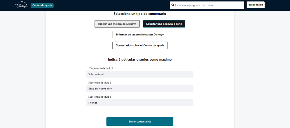 Solicitar una película de la serie Disney+