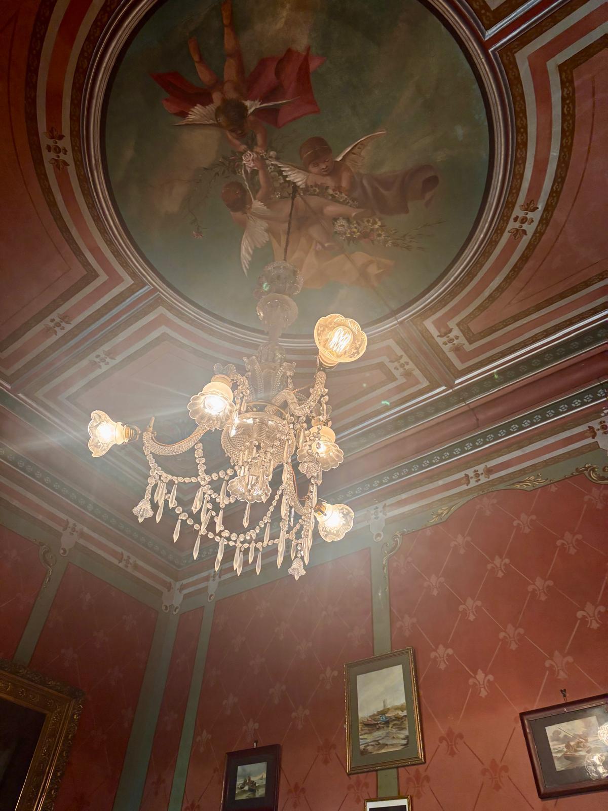 Detalle de techo y paredes del Salón Rosa.