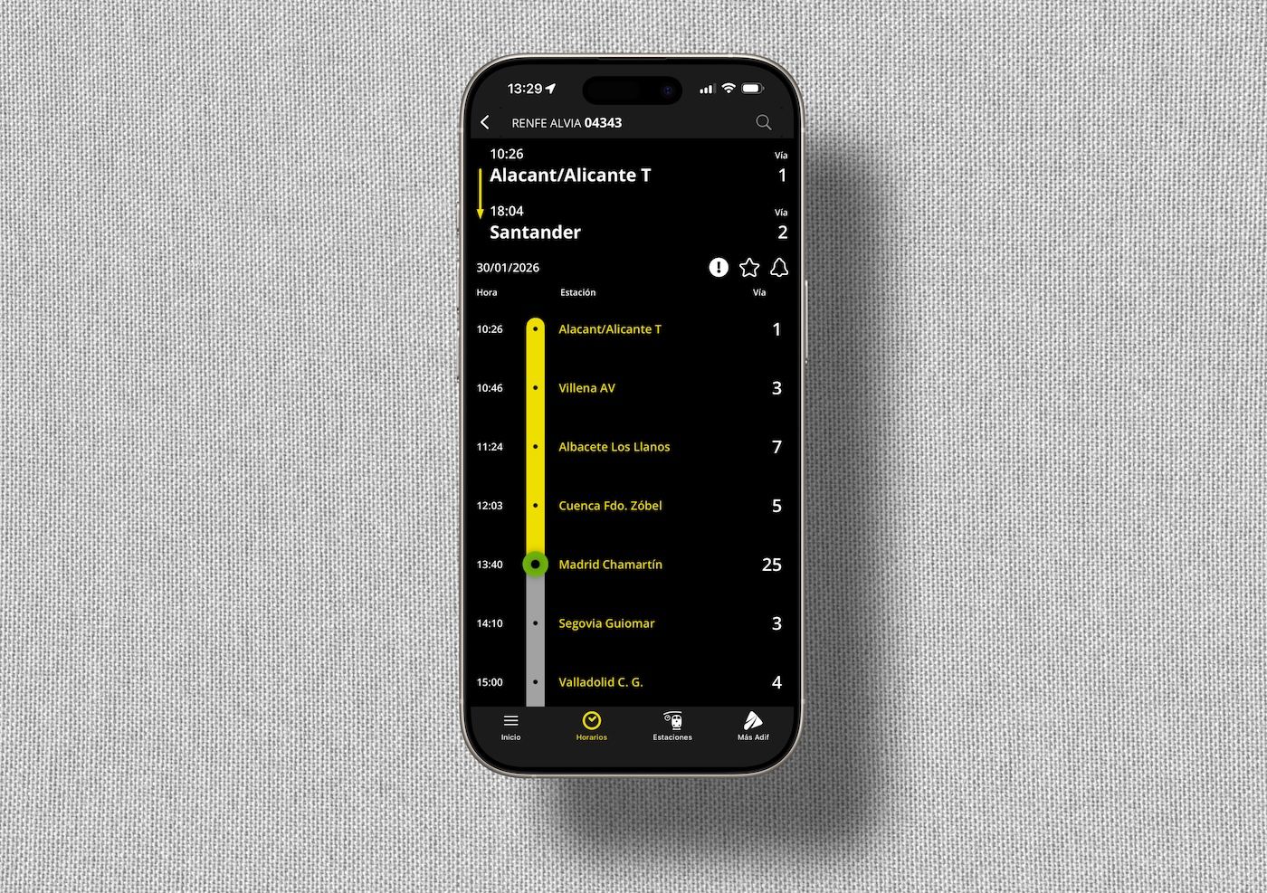 La búsqueda estación por estación en la app móvil de Adif permite introducir la estación de destino para visualizar el siguiente tren