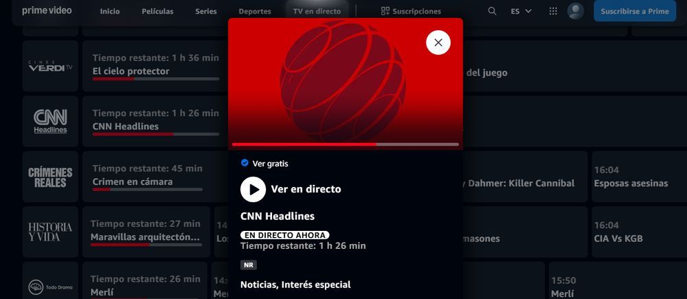 Canal de noticias titulares de CNN en Prime Video