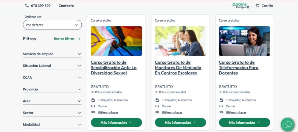 Ejemplos de cursos de formación de Adams