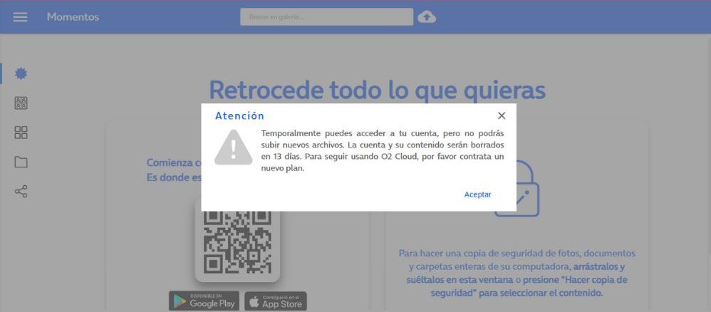 Archivo eliminado del mensaje de advertencia de O2 Cloud