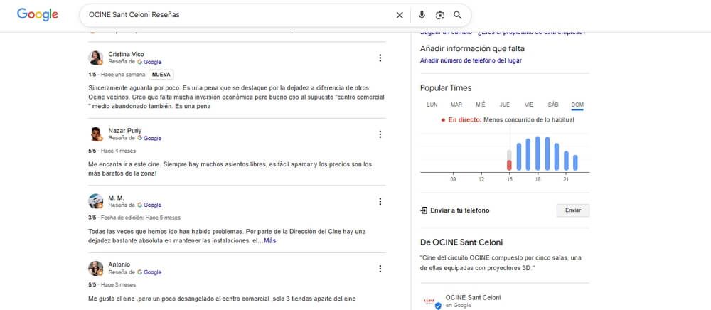 Reseñas de Google sobre OCine Sant Celoni