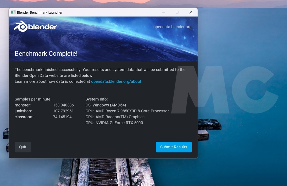 Ryzen 7 9850X3D blender