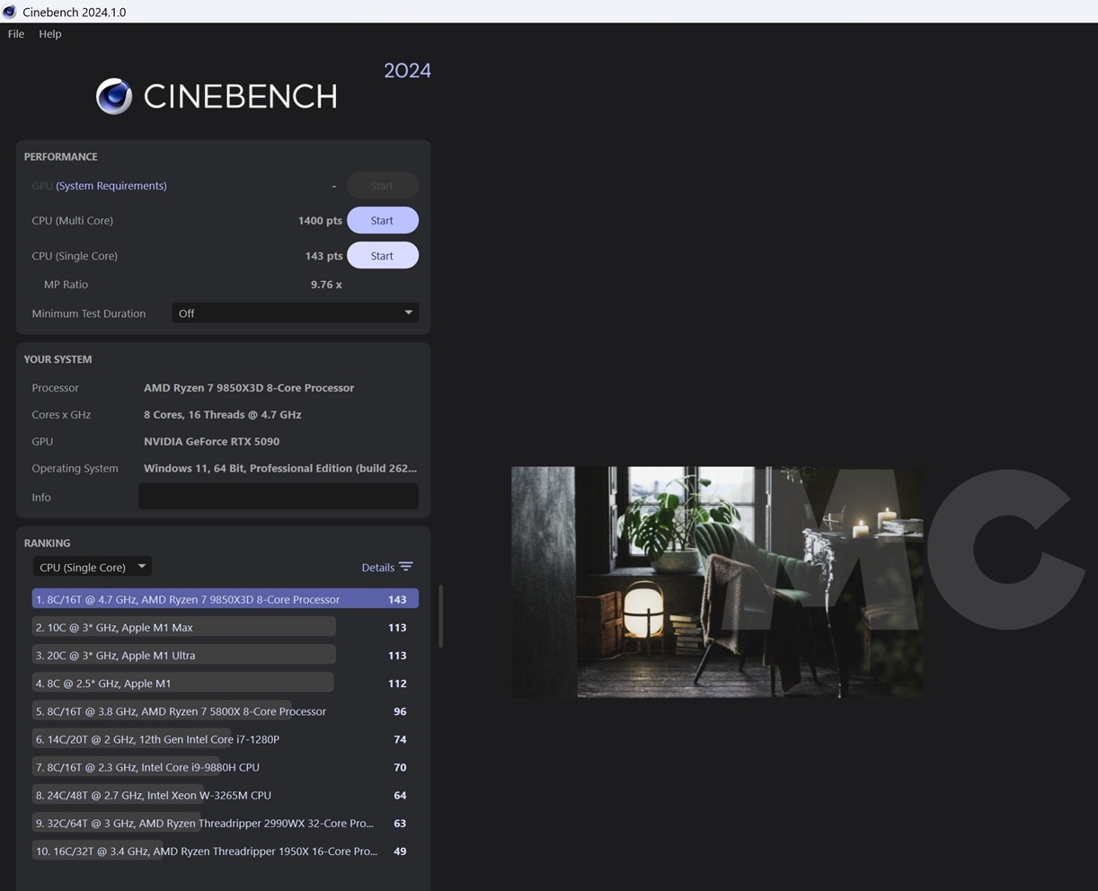 Ryzen 7 9850X3D cb24