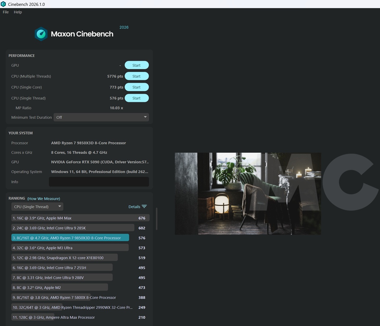 Ryzen 7 9850X3D cb26