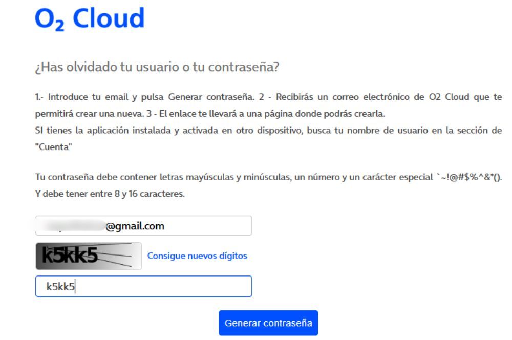 Olvidé mi contraseña o2 nube