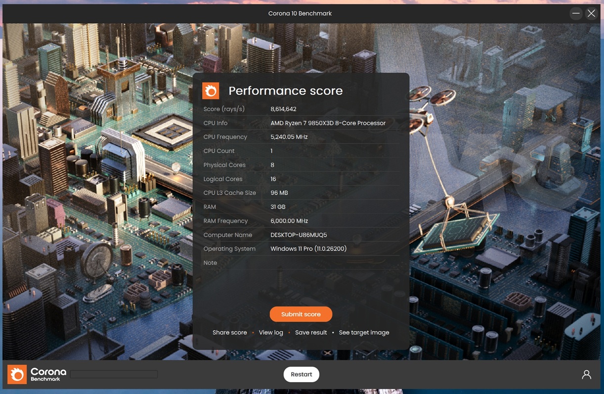 Ryzen 7 9850X3D corona