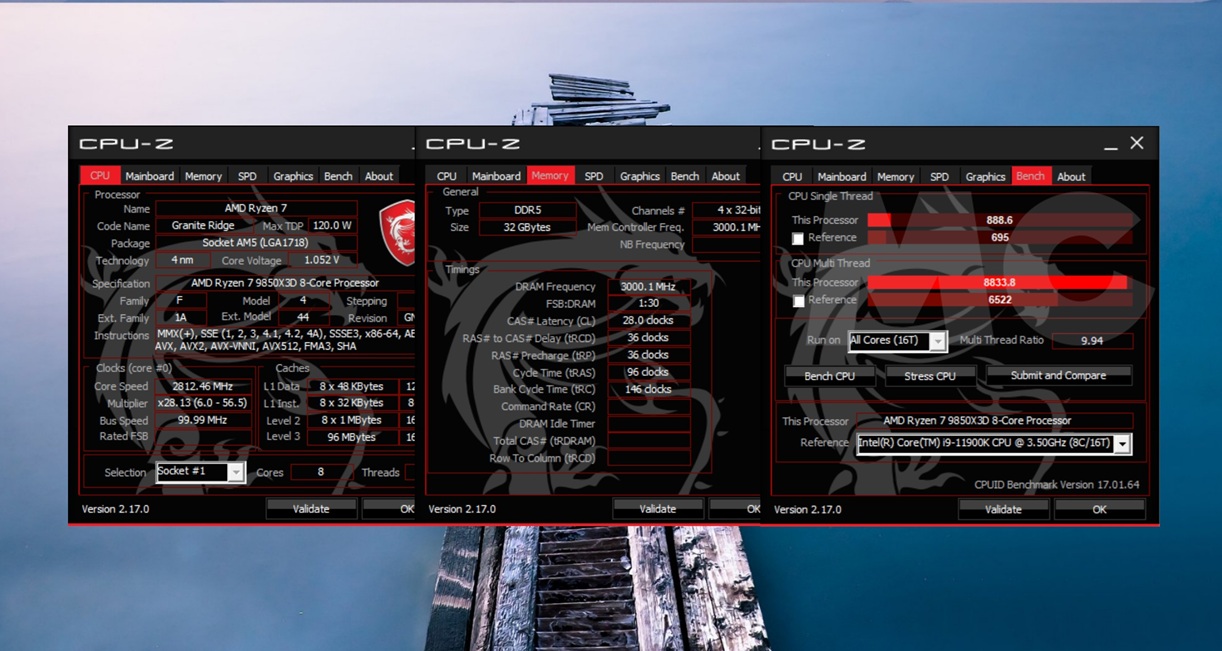 Ryzen 7 9850X3D cpuz