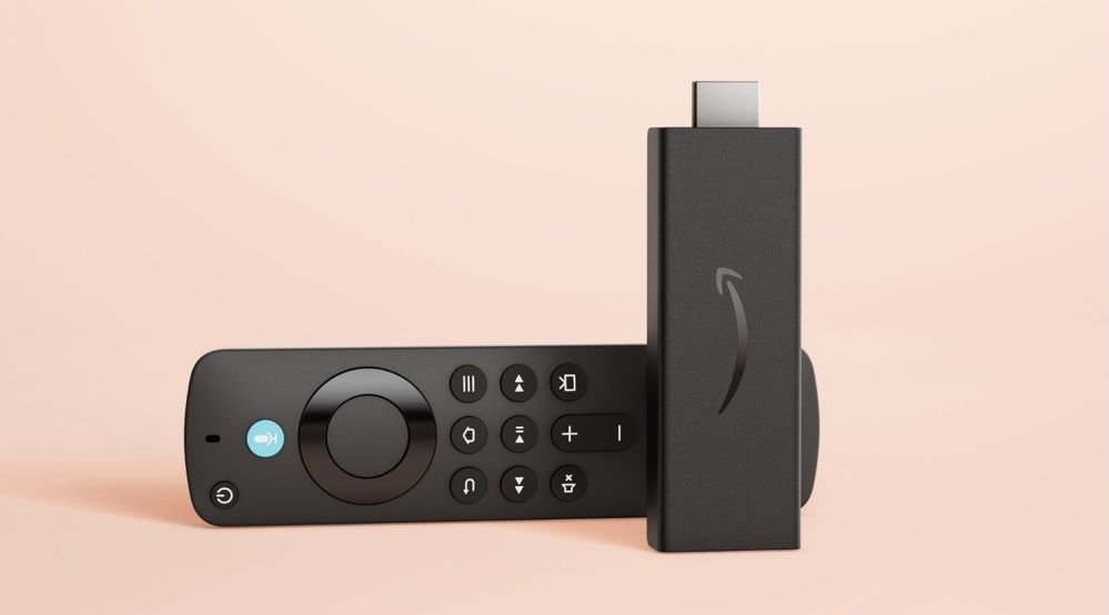 Fire tv stick hd sobre fondo rosa
