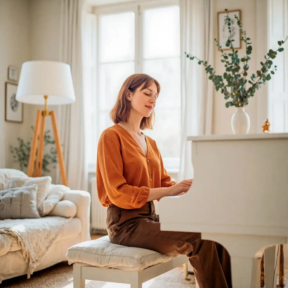 La mujer toca el piano.