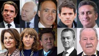 Un collage con rostros de personas identificadas cuyos nombres aparecen en archivos desclasificados por el Departamento de Justicia de Estados Unidos.