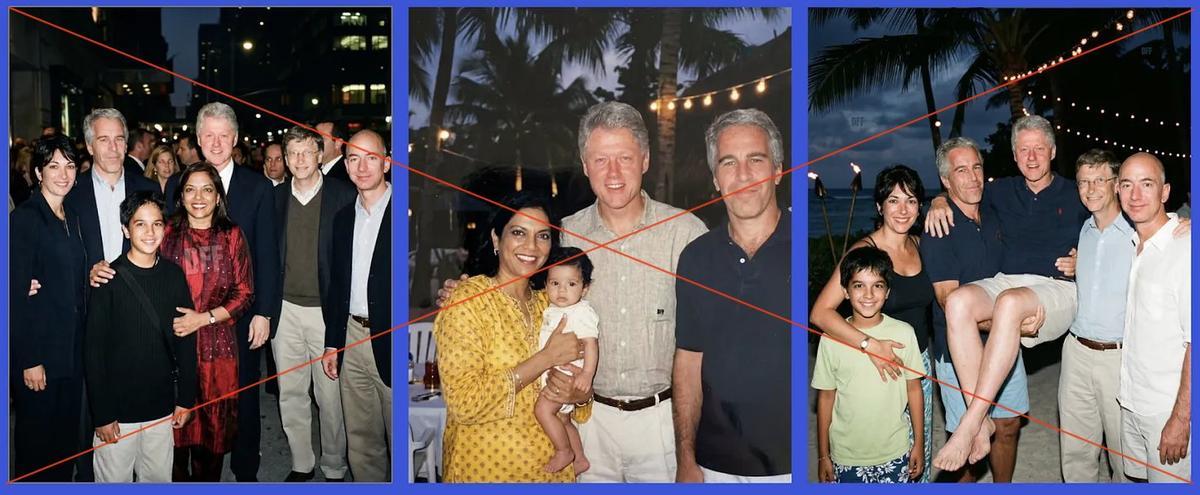 Imágenes falsas generadas por IA que muestran a políticos, empresarios y al alcalde de Nueva York, Zohran Mamdani, cuando eran niños junto al pedófilo convicto Jeffrey Epstein.