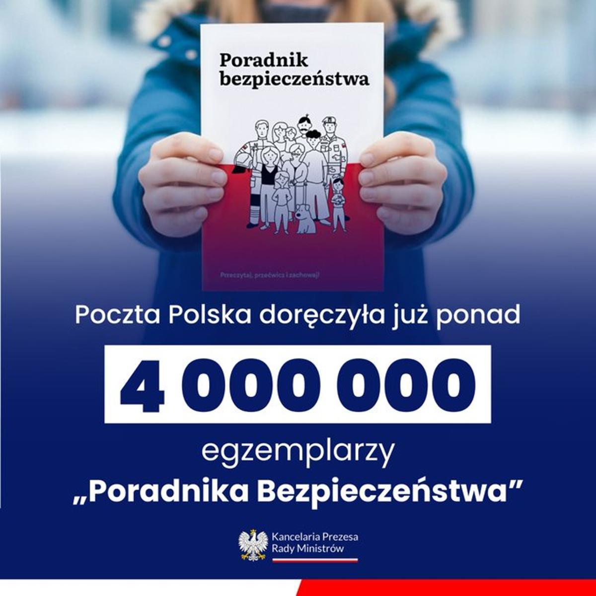 Anuncio del gobierno polaco celebrando la entrega de cuatro millones de ejemplares de su guía de seguridad