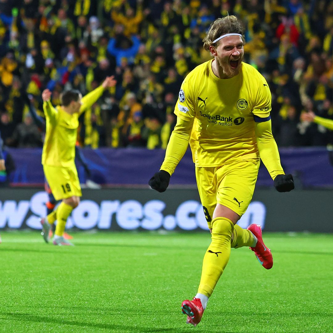 Kasper Waarst Høgh celebra el tercer gol de Bodø/Glimt contra el Inter en Aspmyra.