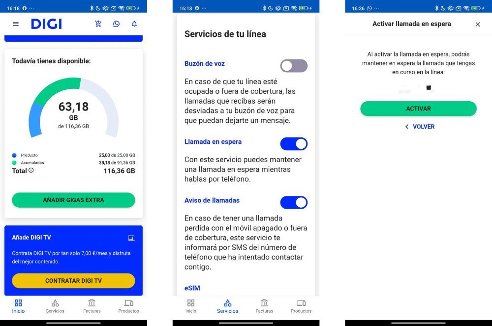 Proceso para activar llamada en espera en Mi Digi