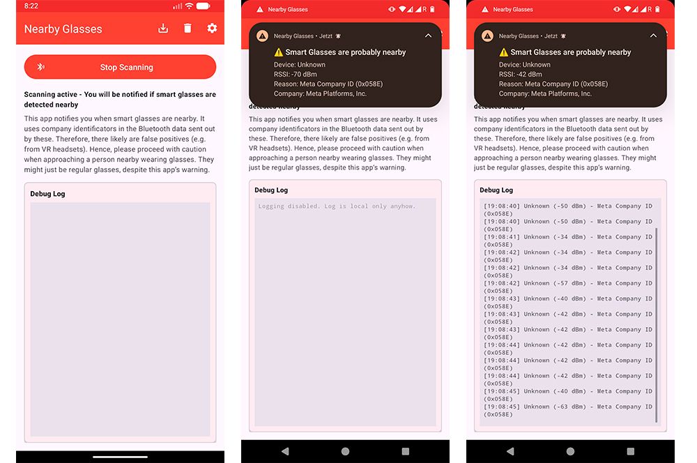 Aplicación de Android Gafas cercanas