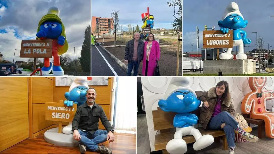 Los Pitufos hacen su crecimiento en Siero y se consolidan como iconos modernos e imagen publicitaria del ayuntamiento